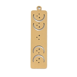 Золотой 304 подвески из нержавеющей стали, лазерная резка, прямоугольник с лунными подвесками, золотые, 33.5x8.5x1 мм, отверстие : 1.2 мм