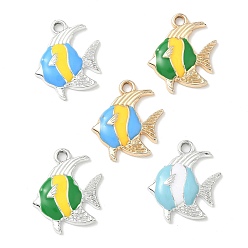 (52) Непрозрачная лаванда Подвески из эмали и сплава, рыба, золотые / платиновые, разноцветные, 21x18x3.5 мм, отверстие : 2.2 мм
