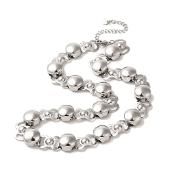 Stainless Steel Color Non-Tarnish Handmade 304 Stainless Steel Necklaces, Flat Round Chains Necklaces, Stainless Steel Color, 16.18 inch(41.1cm)