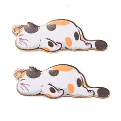 Белый Подвески из эмали и сплава, золотой свет, кошачье очарование, белые, 35x13x1.5 мм, отверстие : 1.5 мм