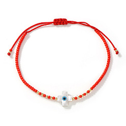 Cross Браслеты из натуральной ракушки с бусинами от сглаза для женщин, крестик, внутренний диаметр: 11 дюйм (28 см)