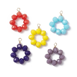 (52) Непрозрачная лаванда 5 шт. 5 цвета непрозрачные однотонные стеклянные рондель-бусины подвески, кольцо, с медной проволокой светло-золотистого цвета, граненые, разноцветные, 23~25x18.5~20x6 мм, отверстие : 2 мм, 1 шт / цвет