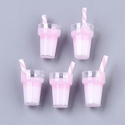 Pink Стеклянные подвески имитация сока, пластиковые подвески, с эпоксидной смолой и полимерной глиной, блеск порошок, розовые, 25~28x13 мм, отверстие : 1.4 мм