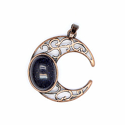 Синий Драгоценный Камень Ретро-подвески из полого синтетического синего золота, луна подвески, с красной медной металлической фурнитурой, 34x30 мм