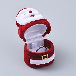Red Father Christmas Shape Velvet Jewelry Boxes, Portable Jewelry Storage Case, for Ring Earrings Necklace, Red, 4.7x4.2x6.6cm