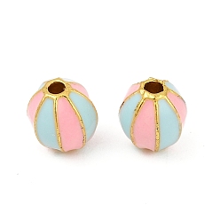 Pink Латунь эмаль бисера, без кадмия, без никеля и без свинца, круглые, матовый золотой цвет, розовые, 5.5x6 мм, отверстие : 1.2 мм