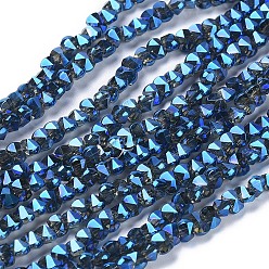 Полуночно-синий Стеклянные бусины с гальваническим покрытием , граненые, прямоугольник с закругленными углами, с полным покрытием цвета радуги, темно-синий, 3x4.5x3.5 мм, отверстие : 0.8 мм, около 149 шт / нитка, 17.32 дюйм (44 см)