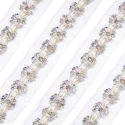 Белый Кружевная отделка органзой, с пластиковым искусственным жемчугом и стеклянными стразами, для платья своими руками, костюм, скатерть, ремесла занавес, домашний винтажный декор, белые, 1-3/4 дюйм (45 мм), 1.8~1.9 ярдов/коробка