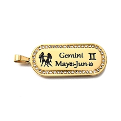 Близнецы Овальные с 12 созвездием 304 подвесками из нержавеющей стали со стразами, с эмалью, ионное покрытие (ip), реальный 18 k позолоченный, Близнецы, 46x19x2 мм, отверстие : 6x3.5 мм