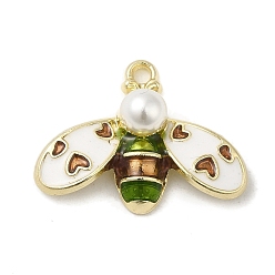 Cadet Blue Rack Alloy Enamel Pendants,and ABS Plastic Imitation Pearl, Golden, Bees, Cadet Blue, 17x22.5x7mm, Hole: 1.6mm