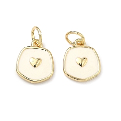 Белый Латунь эмаль подвески, самородки с подвесками в виде сердечек, долговечный, стойки покрытие, без свинца и без кадмия, реальный 18 k позолоченный, белые, 11x9x2 мм, отверстие : 3 мм, Перейти кольцо: 5x1 мм