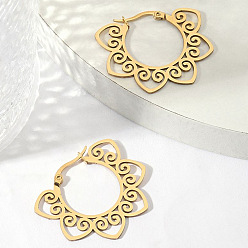 Золотой 201 серьги-кольца с полыми цветками из нержавеющей стали, золотые, 35x30 мм