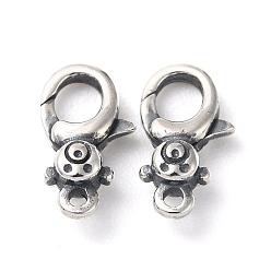 Античное Серебро 925 Застежка-когти омара из Таиланда, стерлинговое серебро, стразы, с печатью 925, медведь, античное серебро, пригодный для стразов 1.5 мм, 12.5x6.5x3.5 мм, отверстие : 1.2 мм