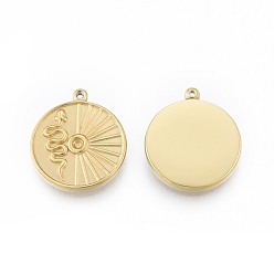 Настоящее золото 14K Ионное покрытие (ip) 304 подвеска из нержавеющей стали со стразами, плоские круглые со змеей, реальный 14 k позолоченный, пригодный для стразов 1.8 мм, 17x15x2 мм, отверстие : 1 мм