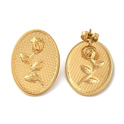 Настоящее золото 18K Ионное покрытие (ip) 304 серьги-гвоздики из нержавеющей стали в форме овала с цветком, реальный 18 k позолоченный, 25.5x18.5 мм