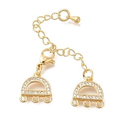 Настоящее золото 18K 6-отверстия 3-нити латунные застежки-лобстеры, многорядные застежки с концевыми цепочками и звеньями из кубического циркония, без кадмия, без никеля и без свинца, арка, реальный 18 k позолоченный, 69 мм, отверстие : 1.5 мм