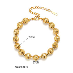 Ronde Bracelets à perles rainurées en acier inoxydable pour femmes, or, ronde, 304 pouce (6.69 cm)