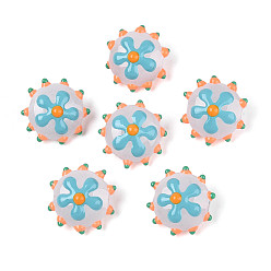 Небесно-голубой Бусины лэмпворк , неровный плоский круглый с цветком, голубой, 18.5~20x10~11 мм, отверстие : 1 мм