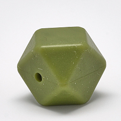 Dark Olive Green Food Grade Eco-Friendly Silicone Beads, Chewing Beads For Teethers, DIY Nursing Necklaces Making, Faceted Cube, Dark Olive Green, 17x17x17mm, Hole: 2mm