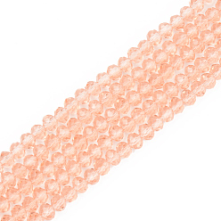 Salmon Glass Beads Strands, Faceted, Rondelle, Salmon, 4x3mm, Hole: 0.9mm, about 123~127pcs/strand, 16.5~16.9 inch(42~43cm)