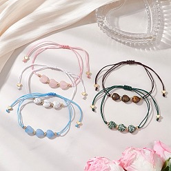 (52) Непрозрачная лаванда Браслеты из бусин в форме сердца из натуральных драгоценных камней, плетеные из бусин., регулируемые браслеты из нейлонового шнура для женщин и мужчин, разноцветные, внутренний диаметр: 2.58~3.74 дюйм (6.55~9.5 см)