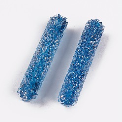 Aguamarina Granos del rhinestone de cristal, para hacer artesanías de joyería diy, tubo, aguamarina, 32~33x6 mm, agujero: 0.8 mm