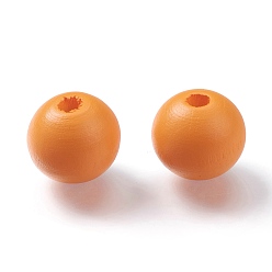 Dark Orange Painted Natural Wood Beads, Round, Dark Orange, 16mm, Hole: 4mm