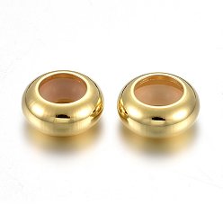 Золотой 201 из нержавеющей стали бусы, с резиной внутри, ползунки, рондель, золотые, 10x4.5 мм, отверстие : 5.5 мм, резиновое отверстие: 3 мм