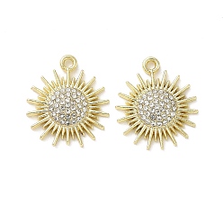 Настоящее золото 14K Подвески из сплава и страза, солнце, реальный 14 k позолоченный, 20.5x17.5x3.5 мм, отверстие : 1.6 мм