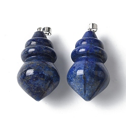 Ляпис-Лазурь Природный лазурит подвески, с латунной найти, конус, окрашенные, 44.5~47.5x23.5~24 мм, отверстие : 6x4.5 мм