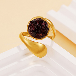 Гранат Натуральный гранатовый чип с открытыми кольцами из нержавеющей стали., плоско-круглые, золотые, 304 мм