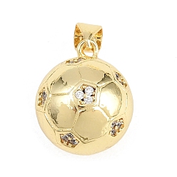 Football Футбольные латунные подвески с микропаве из кубического циркония, с эмалью, золотые, футбол, 17x14 мм, отверстие : 5x3 мм