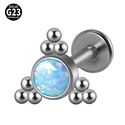 Треугольник G23 титановые безрезьбовые лабреты, с имитацией опал, цвет нержавеющей стали, треугольные, 8 мм, штифты : 1.2 мм