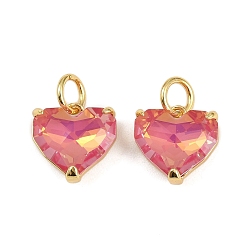 Легкий Лосось Латунные микро проложить кубического циркония подвески, с подвесками в виде сердечек из стеклянных страз, стойки покрытие, без кадмия и без свинца, долговечный, с целью перехода в кольце, реальный 18 k позолоченный, светлый померанцевый, 9.5x10.5x5.5 мм, отверстие : 3.5 мм