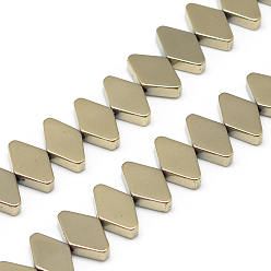 Light Gold Plated Electroplate Non-magnetic Synthetic Hematite Bead Strands, Rhombus, Light Gold Plated, 7x10x3mm, Hole: 1mm, about 63pcs/strand, 15.7 inch