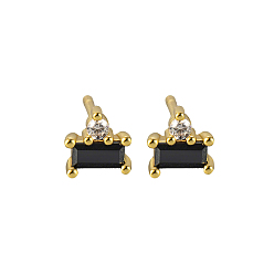 Golden Geometric S925 Silver Zircon Rectangle Stud Earrings, Delicate Daily Accessory