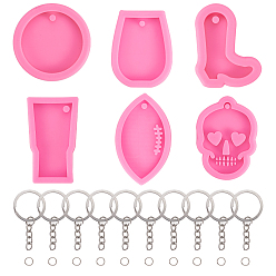 Pink Сделай сам брелок, с подвесными силиконовыми формами, железное кольцо для ключей и латунные кольца, розовые, кольцо для ключей: 50 мм, 20 шт / комплект