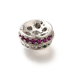 Платина Латунные микро проложить кубического циркония бусы, круглые, долговечный, без кадмия и без свинца, платина, 8.5x3.5 мм, отверстие : 1.6 мм