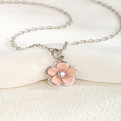 Salmón Oscuro 201 Collares con colgante de flor de acero inoxidable y acrílico con cadena de cable para mujer, el color plateado de plata, salmón oscuro, 15.75 pulgada (40 cm)