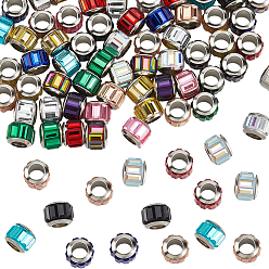 (52) Непрозрачная лаванда 120 стеклянные европейские бусины, бусины с большим отверстием, с латунным стержнем, граненые, рондель, платина, разноцветные, 9x7 мм, отверстие : 5 мм