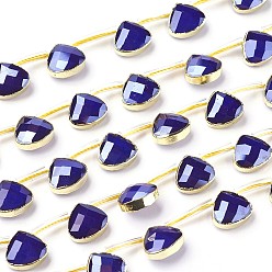 Темно-Синий Непрозрачное стекло бисер нитей, сверху просверленные бусы, с фурнитурой латунной золотого тона, гальваническое покрытие, граненые, слеза, темно-синий, 12x13x6 мм, отверстие : 1 мм, около 10 шт / нитка, 7.16 дюйм (18.2 см)