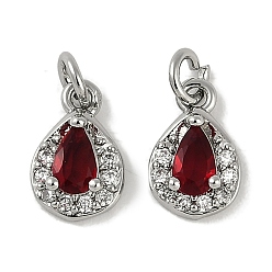 Teardrop Натуральные сердолики (окрашенные и нагретые), подвески из латунного микропаве из прозрачного кубического циркония с соединительными кольцами, платина, слеза, 10x6.5x3.5 мм, отверстие : 2.5 мм