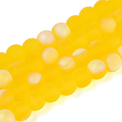 Золотистый Матовые прозрачные стеклянные бусины, круглые, с половиным покрытием, с покрытием AB цвета, золотые, 6~6.5 мм, отверстие : 0.9 мм, около 67~70 шт / нитка, 14.57~15.16'' (37~38.5 см)