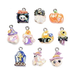 (52) Непрозрачная лаванда Подвески из непрозрачной смолы с гальваническим покрытием на Хэллоуин, разнообразные, с железной платиной петлей, разноцветные, 15~20x9~15.5x4.7 мм, отверстие : 2 мм