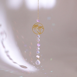 Дерево Натуральный аметист чипсы ловец солнца для окон радуга производитель, металлические подвесные украшения, для украшения дома и улицы, дерево, 380~400 мм