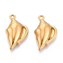 Настоящее золото 18K 304 подвески из нержавеющей стали, очарование раковины, ионное покрытие (ip), реальный 18 k позолоченный, 21.5x12.5x4.5 мм, отверстие : 1.4 мм