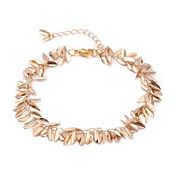 Golden Brass Leaf Charm Anklets, with 304 Stainless Steel Lobster Claw Clasps, Golden, 9 inch(22.8cm)
