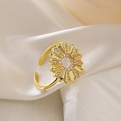 Настоящее золото 18K Манжеты из латуни с микро паве кубический цирконий для женщин, подсолнечник, реальный 18 k позолоченный, 15.5 мм