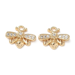Real 18K Gold Plated Brass Micro Pave Clear Cubic Zirconia Charms, Dragonfly Charms, Nickel Free, Real 18K Gold Plated, 11x14x3.5mm, Hole: 1.5mm