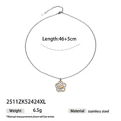 Fleur Colliers pendentifs bicolores en acier inoxydable pour femmes, or et acier inoxydable Couleur, fleur, 304 pouce (18.11 cm), pendentif: 46 mm